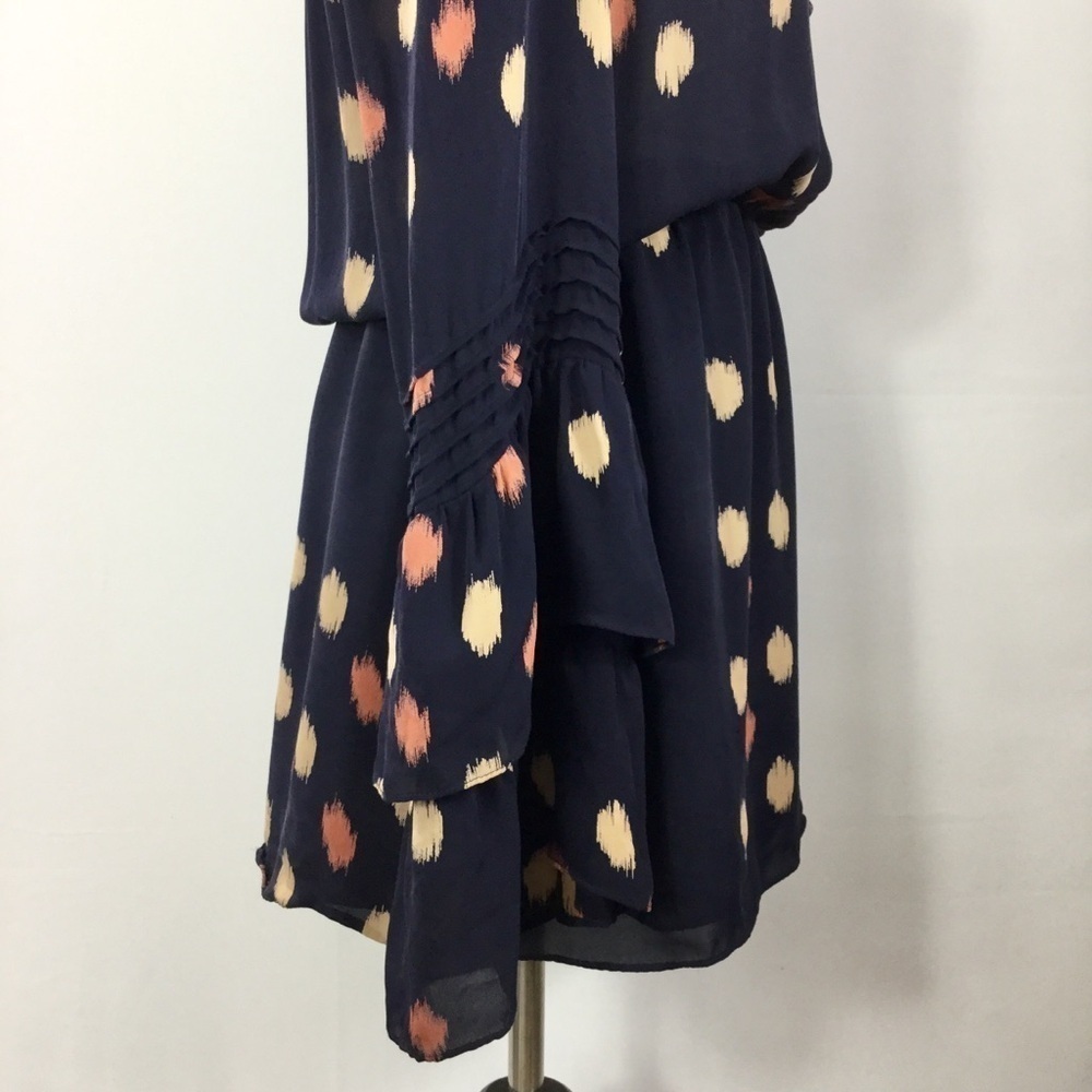 Parker Long Bell Sleeve Button Bodice Silk Navy Mini Dress size Small - Picture 14 of 16